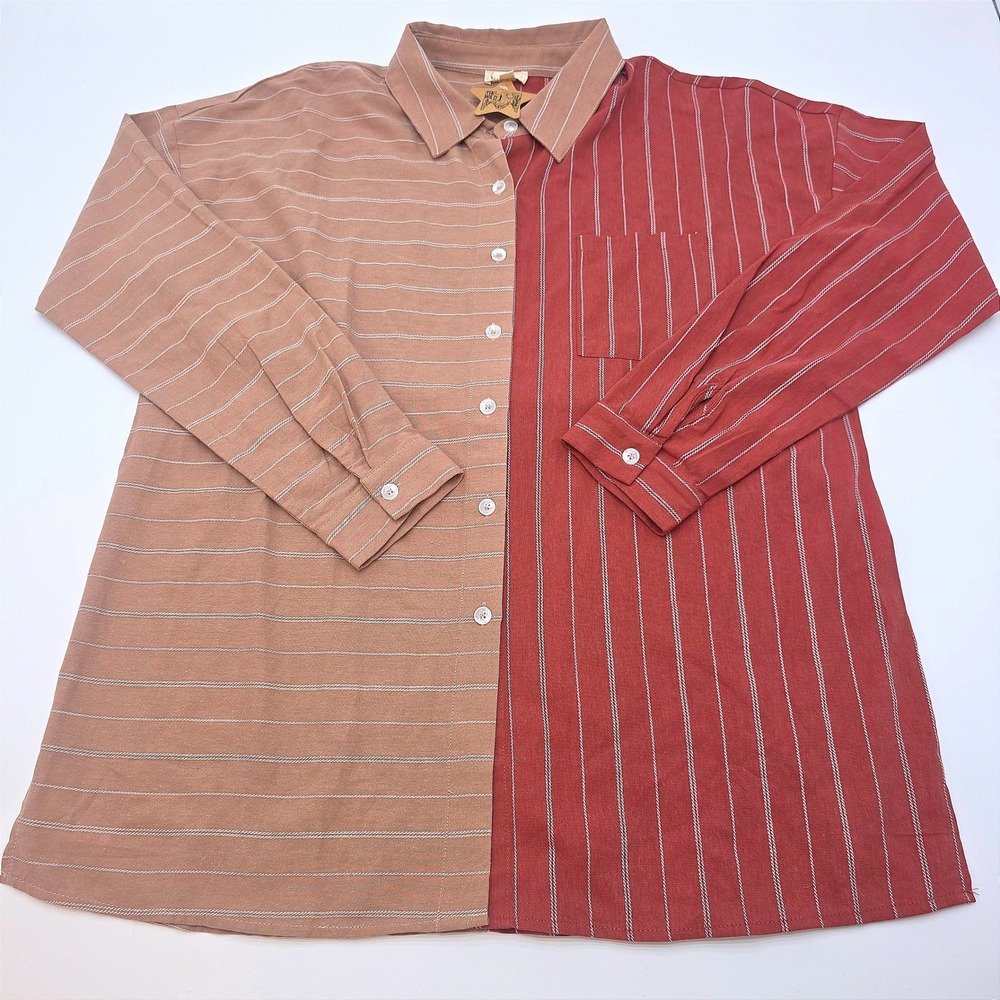 NWT‎ Hem & Thread The Wild Two Tone Striped Button Up Shirt Women's Size L
